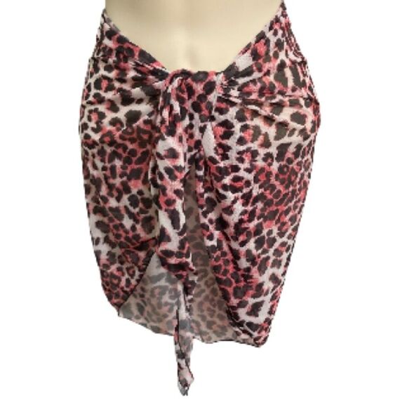 Sarong Cover up Beach Wrap Pink Cheetah Leopard Mini Tie Womens Small - Picture 1 of 8